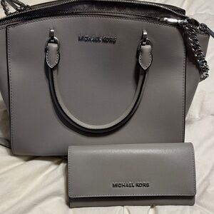 Michael Kors Elegant Gray Satchel and Wallet